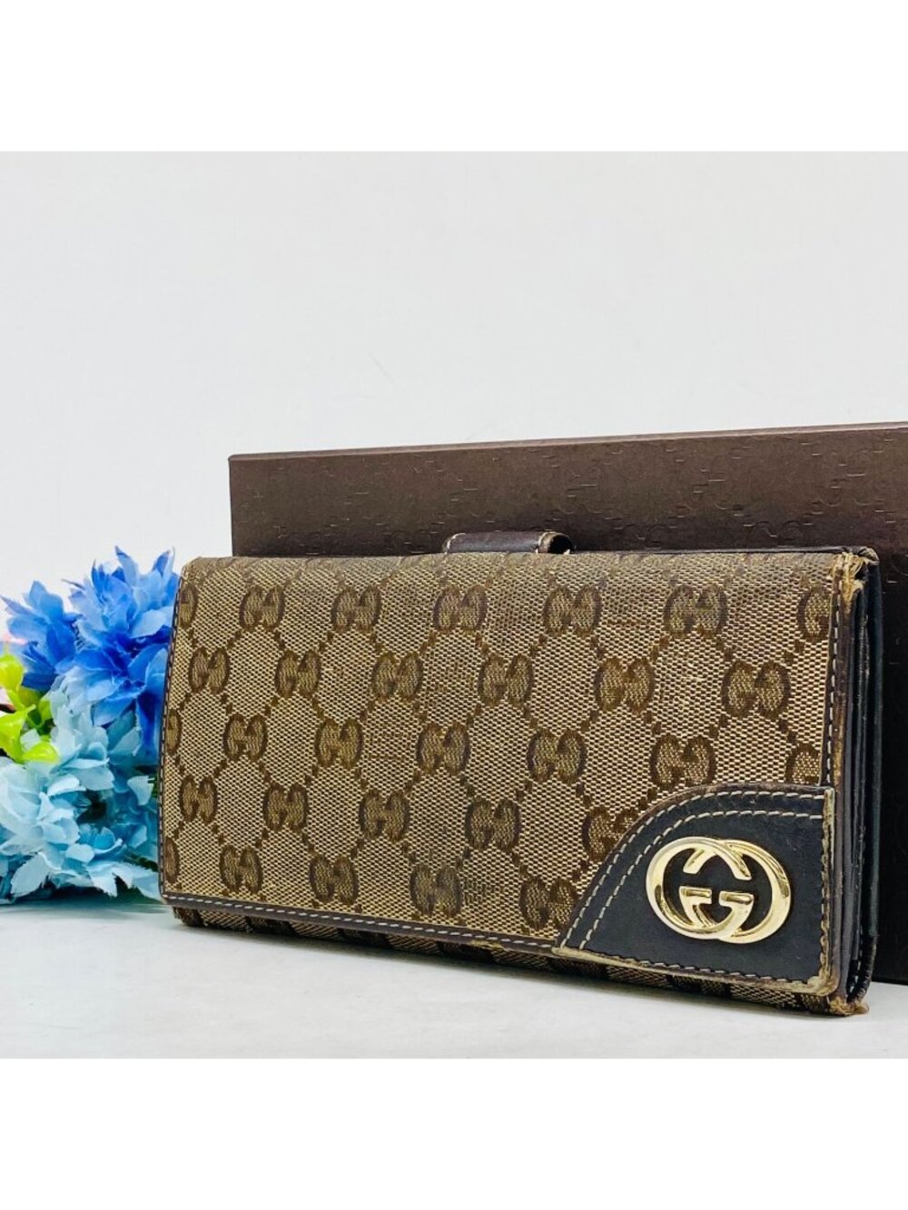 Gucci Snap G Logo GG Canvas Wallet Brown